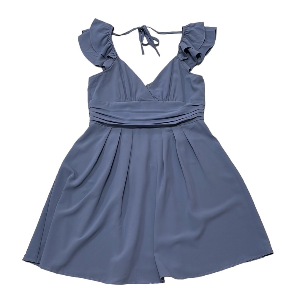 Mint Choco Blue Ruffle Sleeve V-Neck Mini Dress NWT Open Back Size Large L - Picture 4 of 17